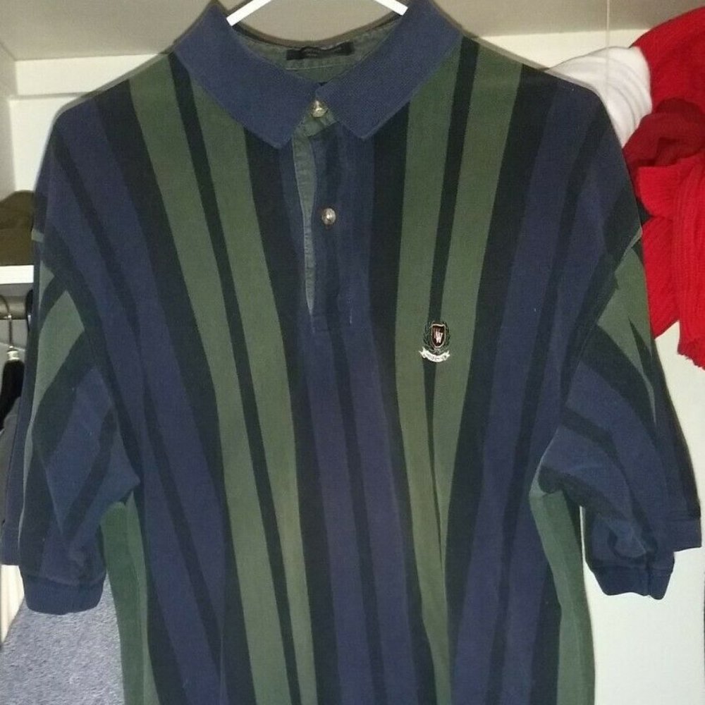 Woods & Woods XL Green, Blue, Black Striped Polo